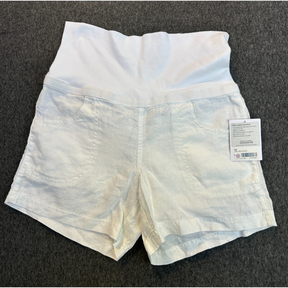 ATHLETA Lima 100% Linen Shortie Foldover Knit Waistband White Shorts Size 10 - Picture 15 of 16